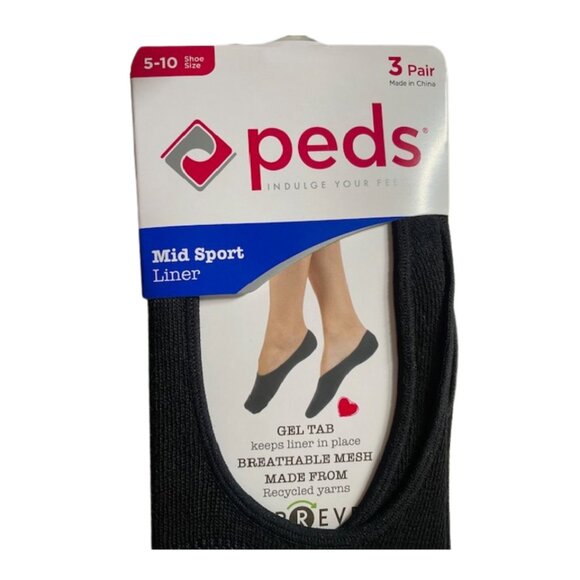 PEDS 12 PAIR Black Mid Sportt Liner Socks - Breathable Mesh - GEL TAB Heel - Picture 6 of 8